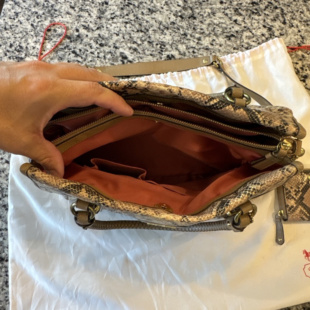 Authentic COACH Madison Flap Carryall #19638 Embossed‎ Python Leather + Wallet - Picture 12 of 16